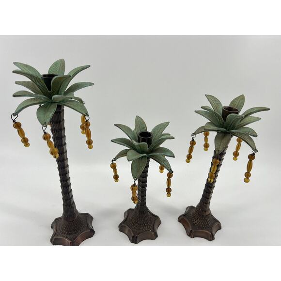 Palm Tree Candlestick Holders - Set of 3 Mid 20th Century Palm Beach Regency - Picture 7 of 7